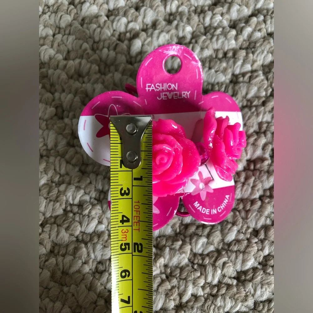 New girls Pink Rose glitter Flower hair tie accessory (set of 2)